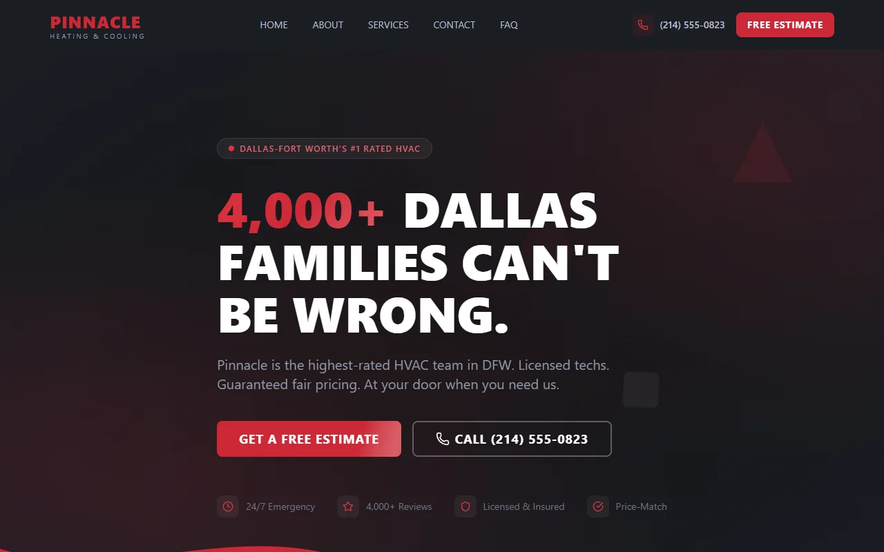 Pinnacle Heating & Cooling homepage